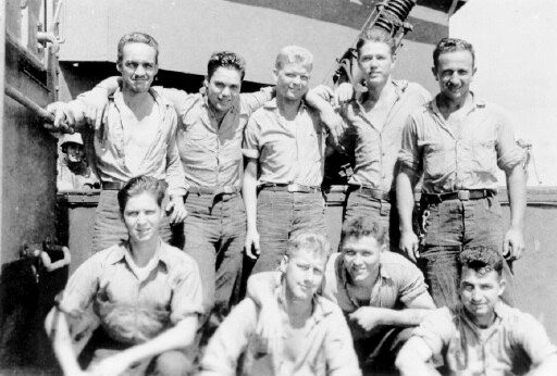 Gun #52 Crew:<br>BACK ROW (L&rarr;R) C. Carter, A Routhier, R. Craine, R. Colborn, M. Ruzinoski.<br>FRONT ROW (L&rarr;R) J. Bates, R. Overdeep, J Novacek, J. Crowe.