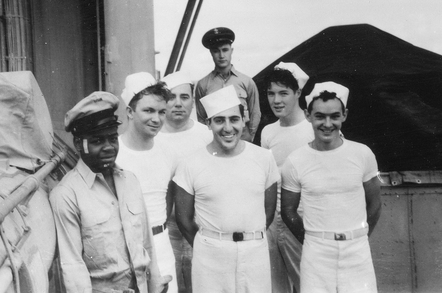 Supply Dept.<br>(L&rarr;R) J. Davis, W. Ball, [unknown], T. Perrin, G. Pacitti, F. Thomas, R. Pelletier.